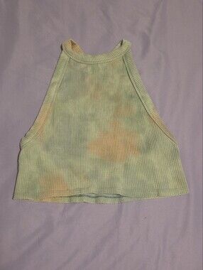 Urban Outfitters Tie-Dye Ribbed Halter Crop Tank - Blue Green & Peach XL